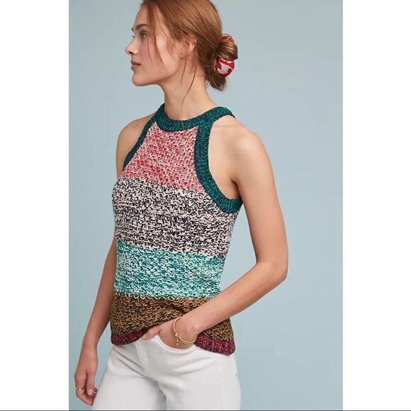 NEW Anthropologie Maeve Harmony Rainbow Stripes Sweater Tank Top Blouse X-Small - Picture 1 of 3